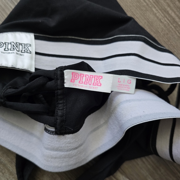 PINK black dports bra with white elastic band size large - Picture 4 of 5